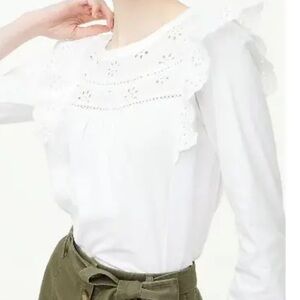 J. CREW Long-sleeve eyelet ruffle top In White Size Large NWOT‎